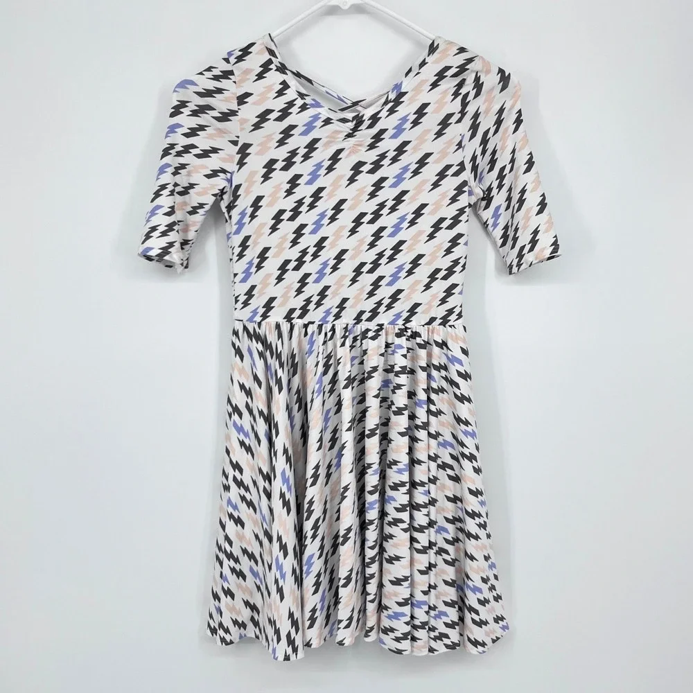 NWT Dot Dot Smile Skater Dress Girls 8/10 White Lightning Bolt Retro Indie Funky